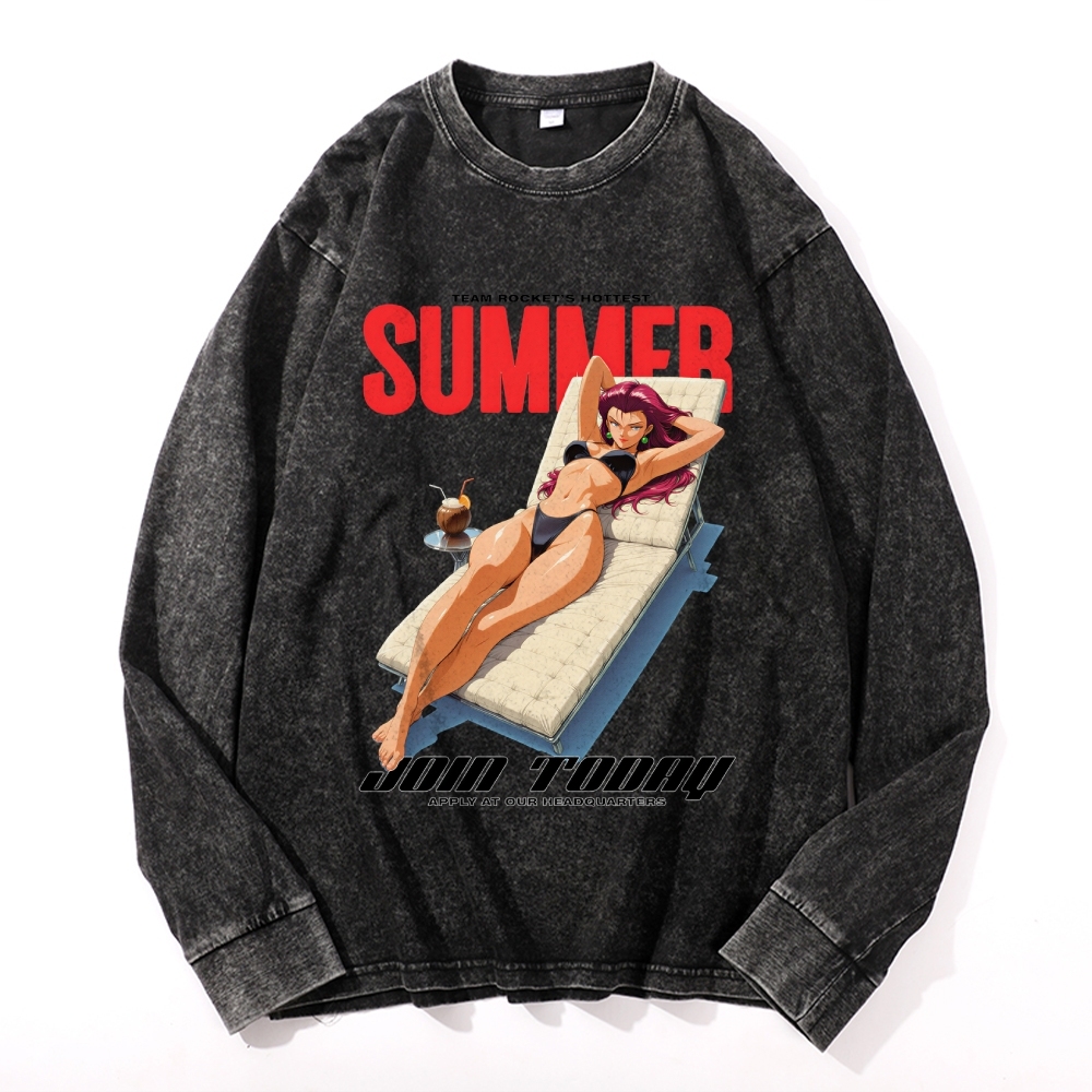 Vintage Cotton Wash Crewneck Long-Sleeve T-Shirt