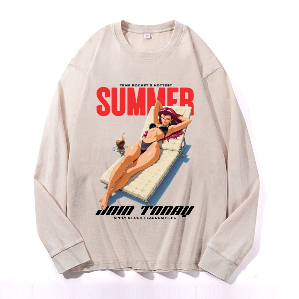 Vintage Cotton Wash Crewneck Long-Sleeve T-Shirt