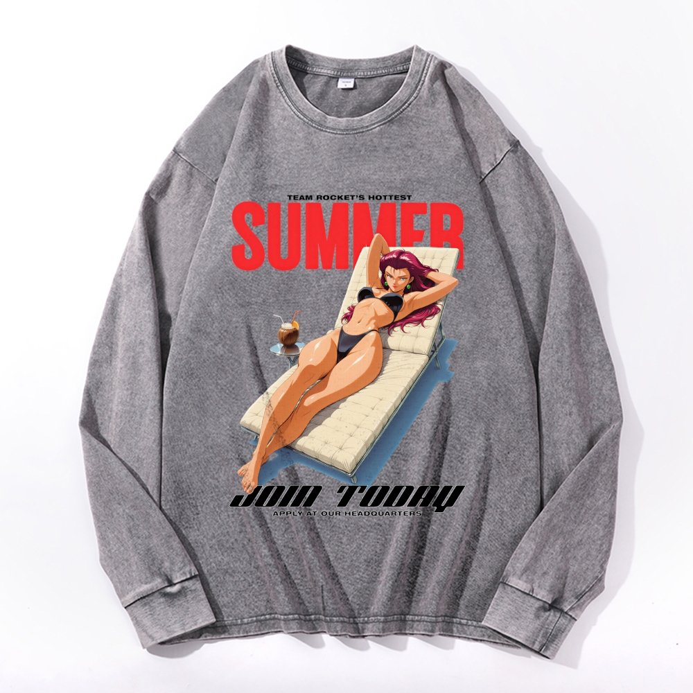 Vintage Cotton Wash Crewneck Long-Sleeve T-Shirt