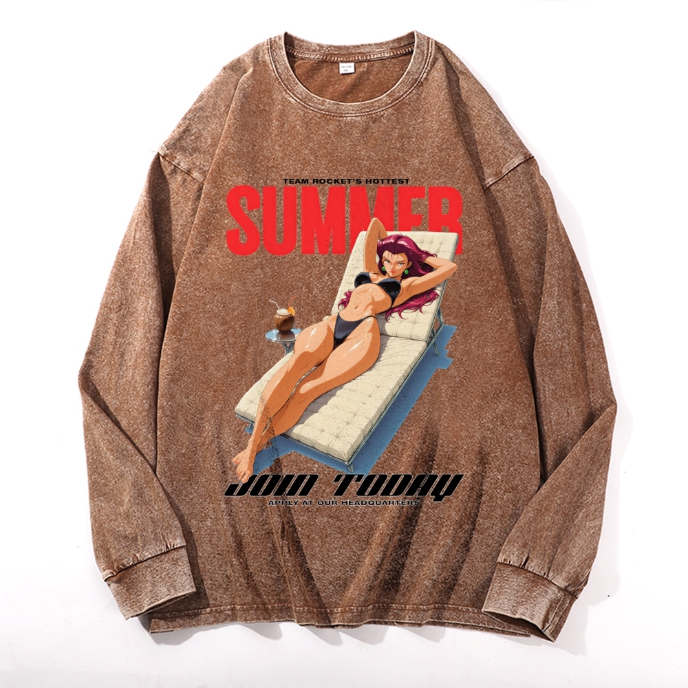 Vintage Cotton Wash Crewneck Long-Sleeve T-Shirt