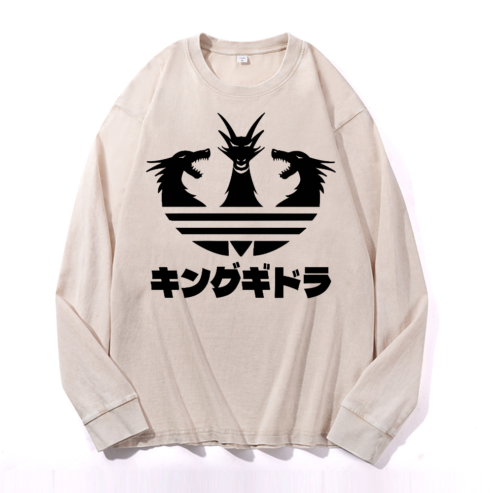 King Ghidorah Kaiju Vintage Cotton Wash Long-sleeve T-shirt