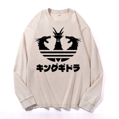 King Ghidorah Kaiju Vintage Cotton Wash Long-sleeve T-shirt