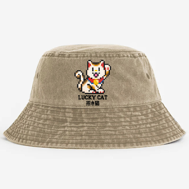 TM Mosaic Lucky Cat Vintage 100% Cotton Bucket Hat