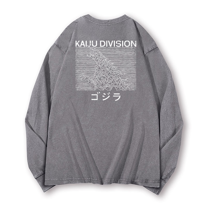 Kaiju Monster Division Vintage Washed Cotton Back Art Long-sleeve T-shirt