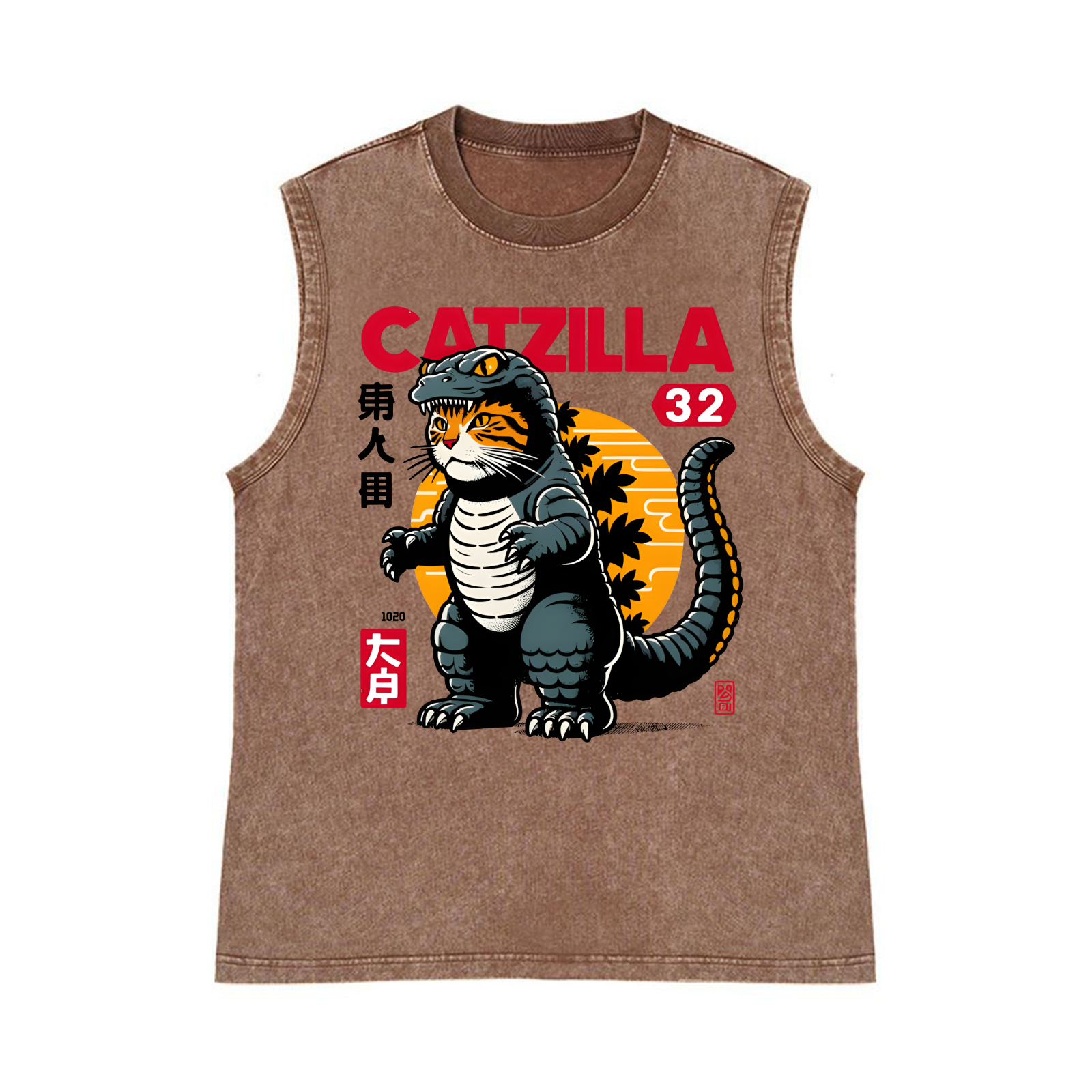 Catzilla Kaiju Pure Cotton Wash-Dyed Sleeveless Tank Top