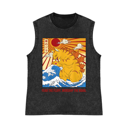 Catzila Kaiju Pure Cotton Wash-Dyed Sleeveless Tank Top