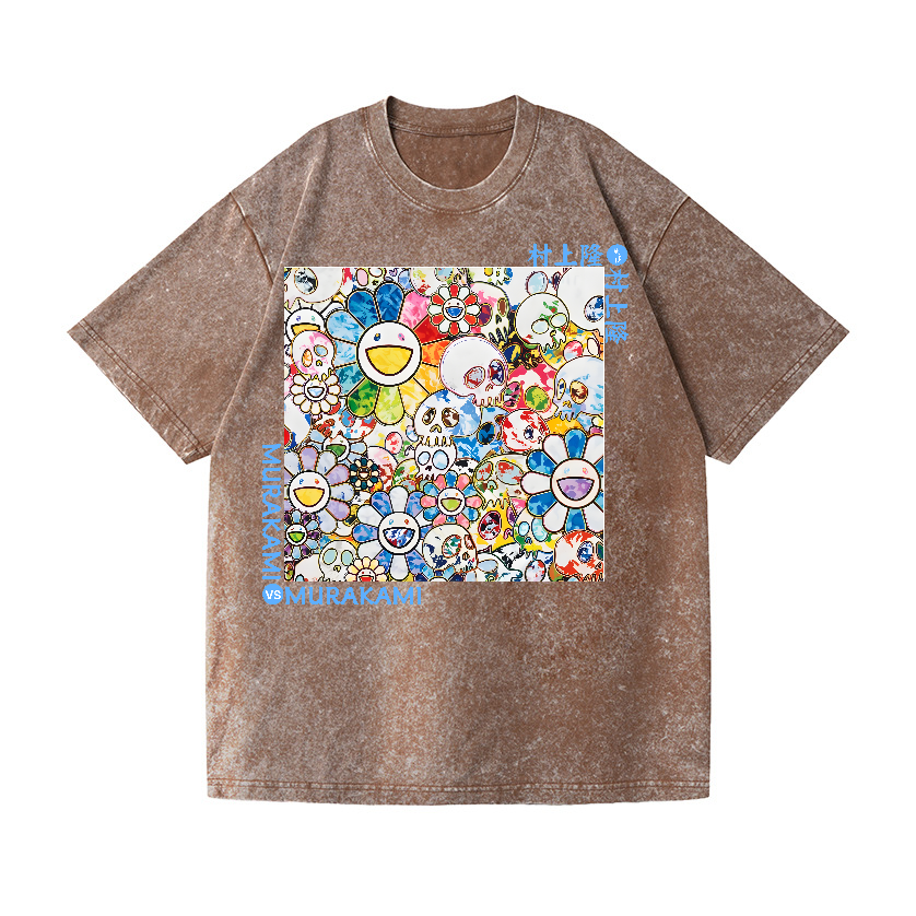TM Skull SunFlower Vintage Wash Japanese Design T-Shirt