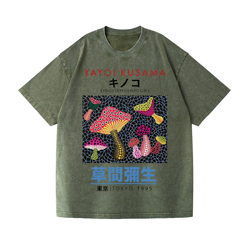 Yayoi Kusama Mushroom Vintage Wash Japanese Design T-Shirt