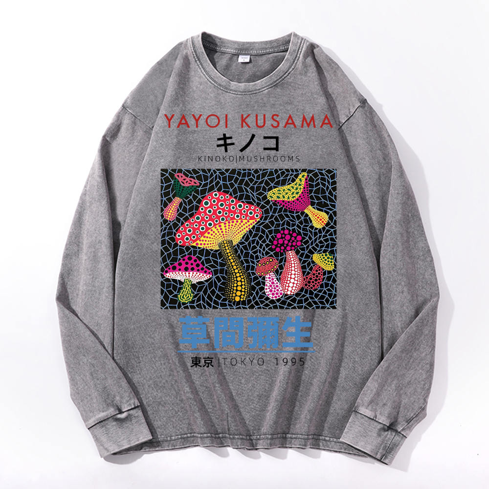 Yayoi Kusama Mushroom Vintage Cotton Wash Crewneck Sweatshirt
