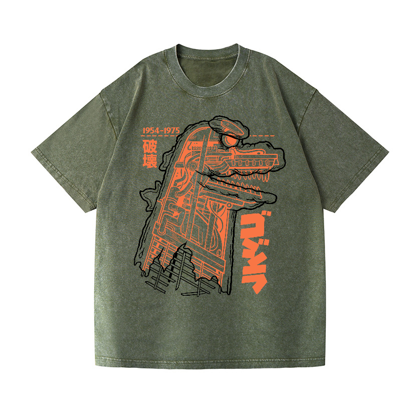 Mecha Kaiju Vintage Wash Japanese Design T-Shirt