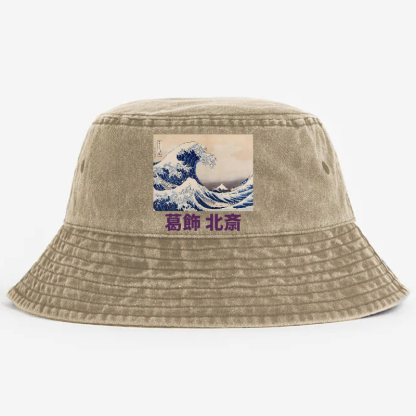 Katsushika Hokusai Great Wave Vintage 100% Cotton Bucket Hat