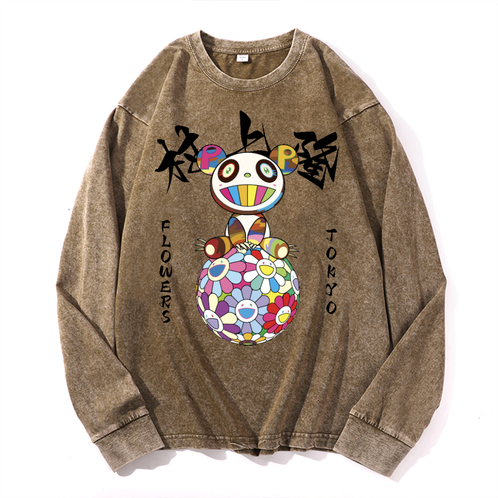 Panda Sunflower TM Vintage Cotton Wash Crewneck Sweatshirt