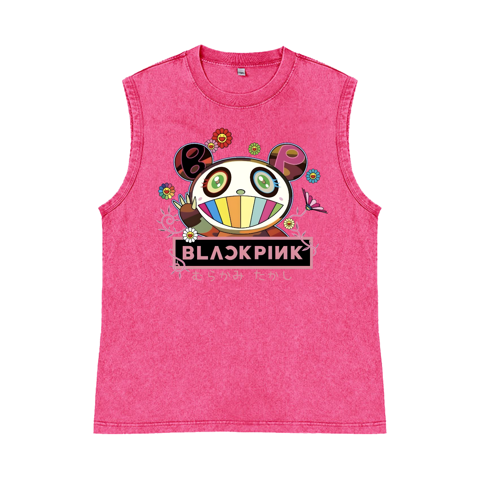 Black Pink TM Pure Cotton Wash-Dyed Sleeveless Tank Top