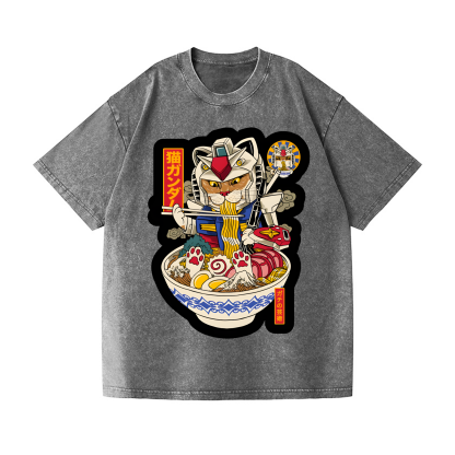 Gundam Cat Ramen Vintage Wash Japanese Design T-Shirt