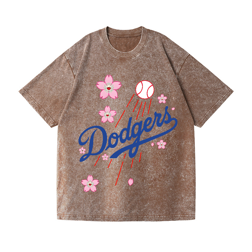 TM Dodgers Dream Baseball Sunflower Vintage Wash Japanese Design T-Shirt