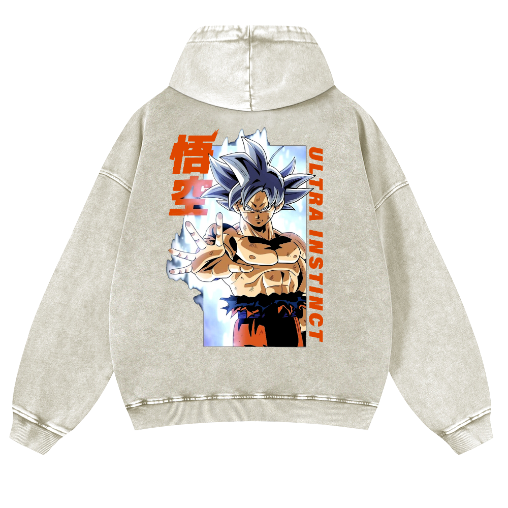DB Son Goku Ultra Instinct Vintage Washed Cotton Back Art Hoodie