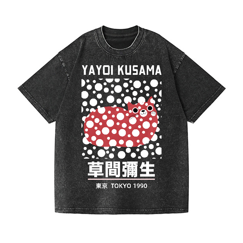 Yayoi Kusama Cat Vintage Wash Japanese Design T-Shirt