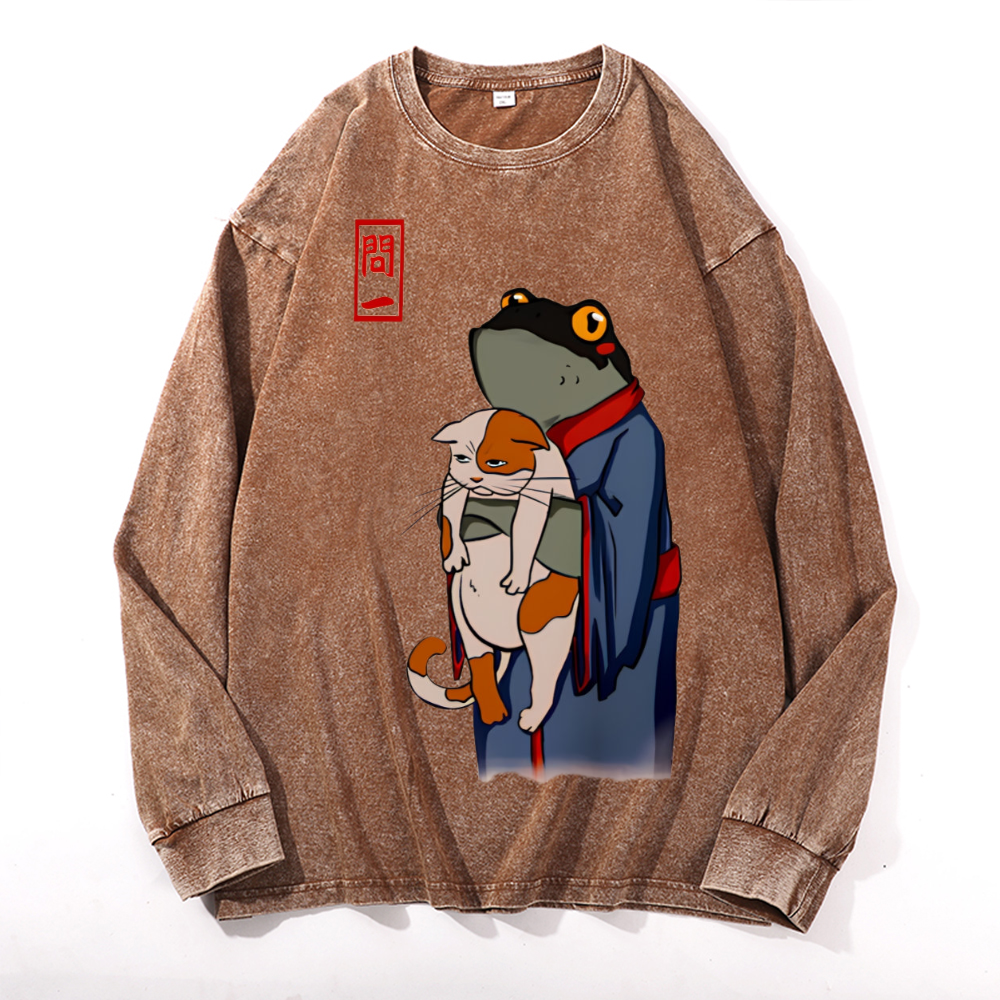 Matsumoto Hoji Cat Frog Vintage Cotton Wash Crewneck Sweatshirt