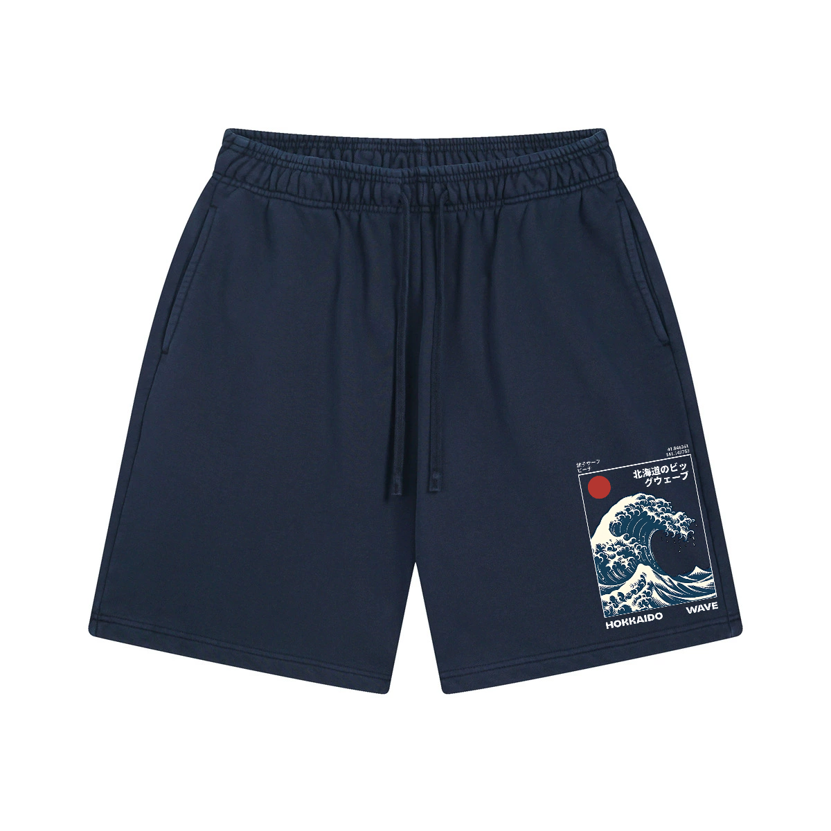 Katsushika Hokusai Wave Ukiyoe Vintage Washed Cotton Shorts