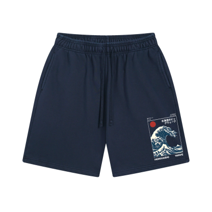 Katsushika Hokusai Wave Ukiyoe Vintage Washed Cotton Shorts