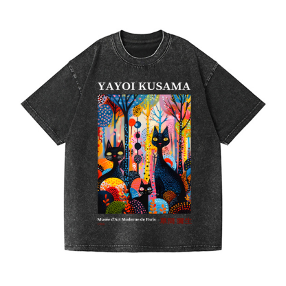 Yayoi Kusama Cat Vintage Wash Japanese Design T-Shirt