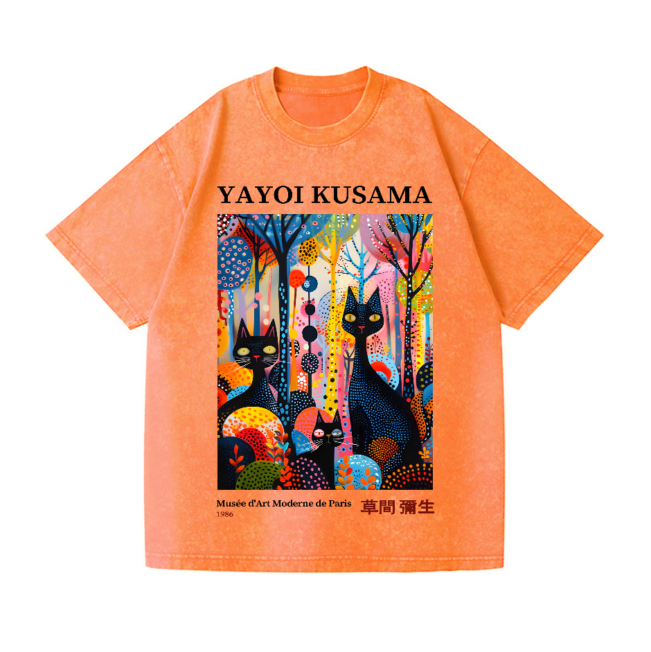 Yayoi Kusama Cat Vintage Wash Japanese Design T-Shirt