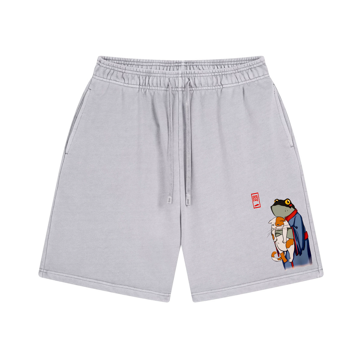 Matsumoto Hoji Frog and Cat Vintage Washed Cotton Shorts