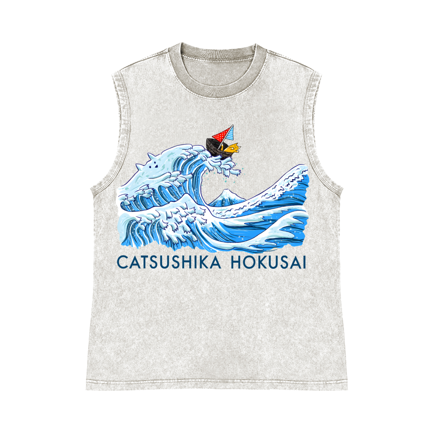 CATSUSHIKA Katsushika Hokusai Pure Cotton Wash-Dyed Sleeveless Tank Top