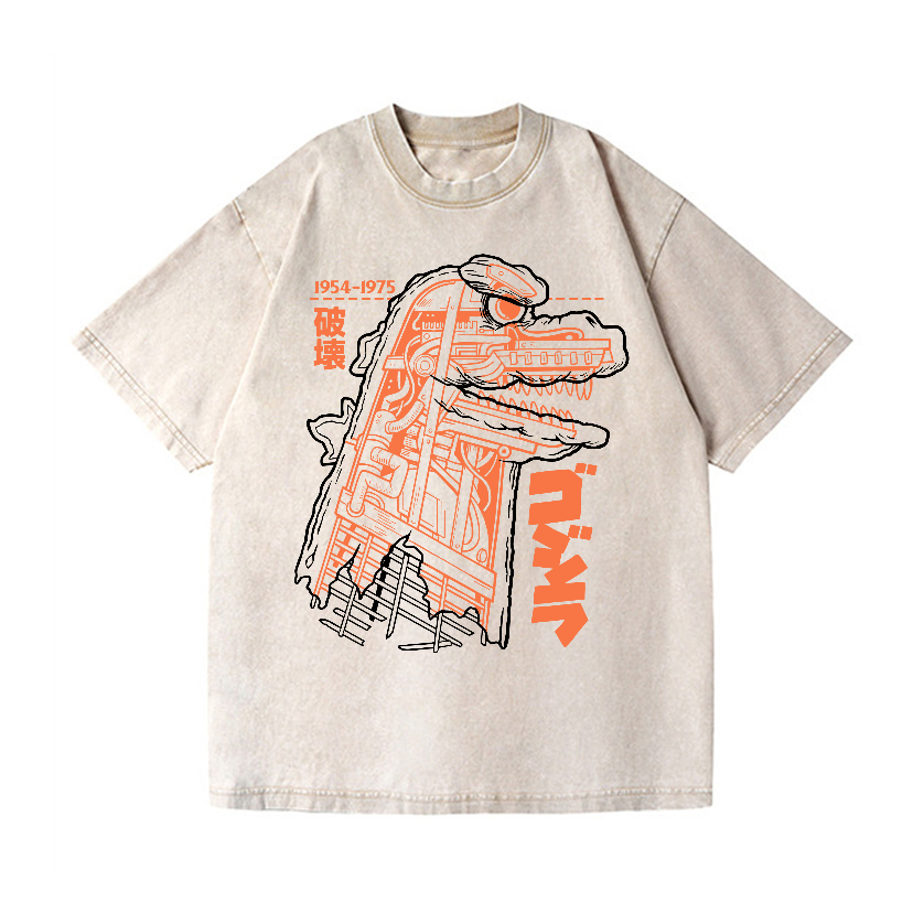 Mecha Kaiju Vintage Wash Japanese Design T-Shirt