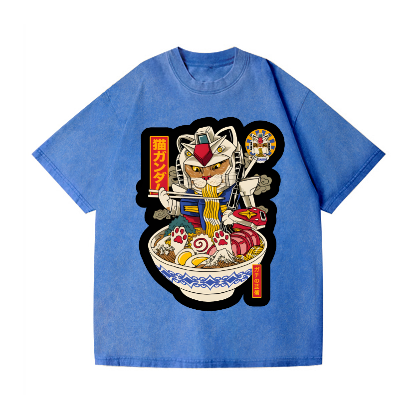 Gundam Cat Ramen Vintage Wash Japanese Design T-Shirt
