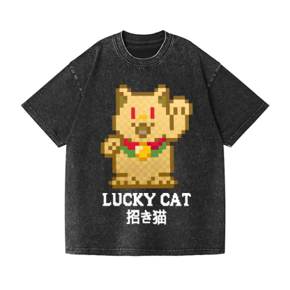 Lucky Cat Vintage Wash Japanese Design T-Shirt