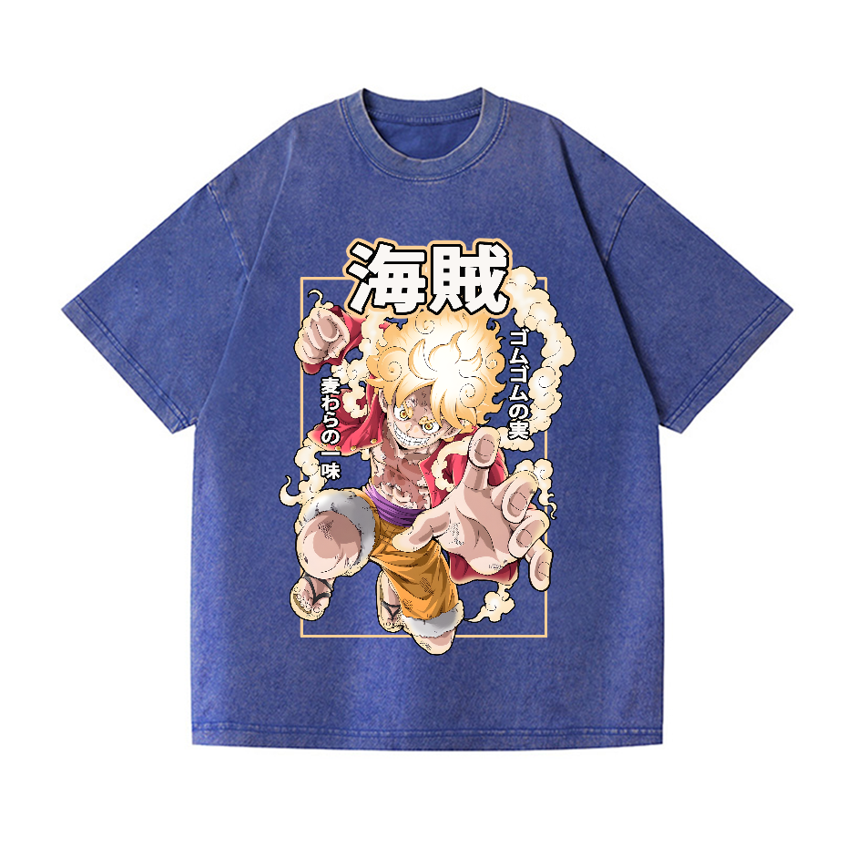 OP Luffy Gear 5 Vintage Wash Japanese Design T-Shirt