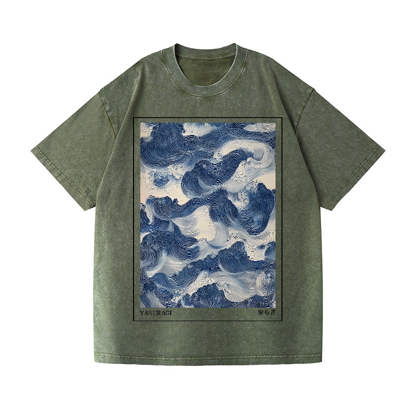 Yasuragi  Art Wave Vintage Wash Japanese Design T-Shirt