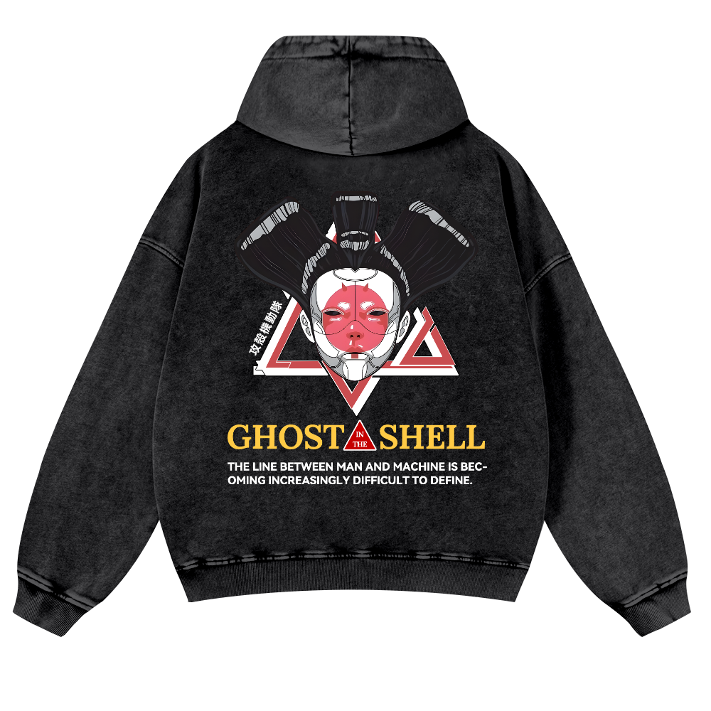 Ghost of the Shell Geisha Vintage Washed Cotton Back Art Hoodie