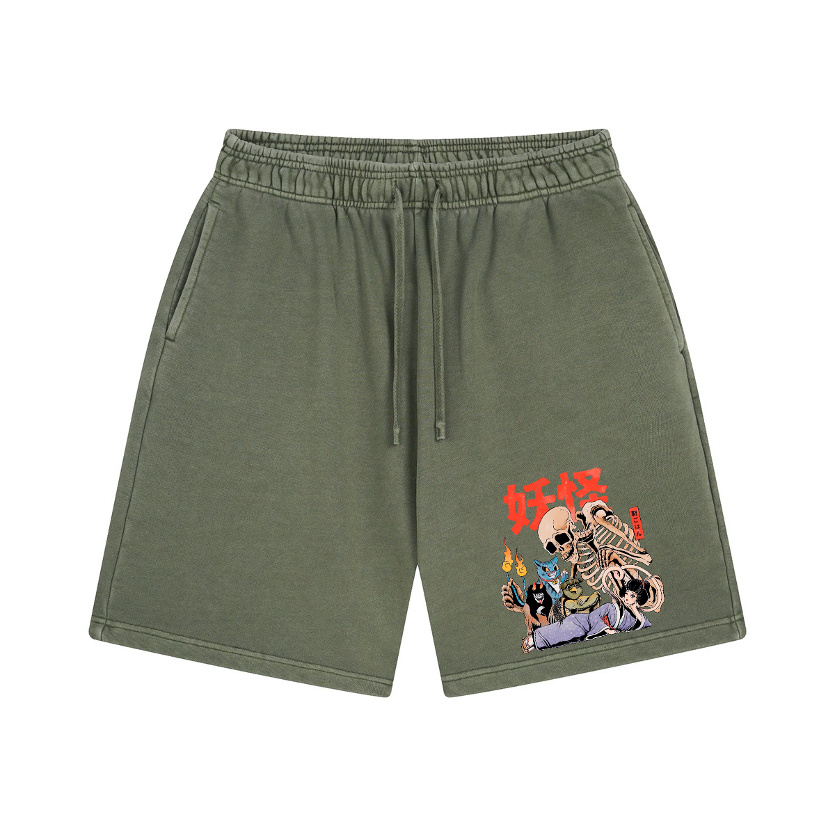 Utagawa Kuniyoshi Yokai Vintage Washed Cotton Shorts