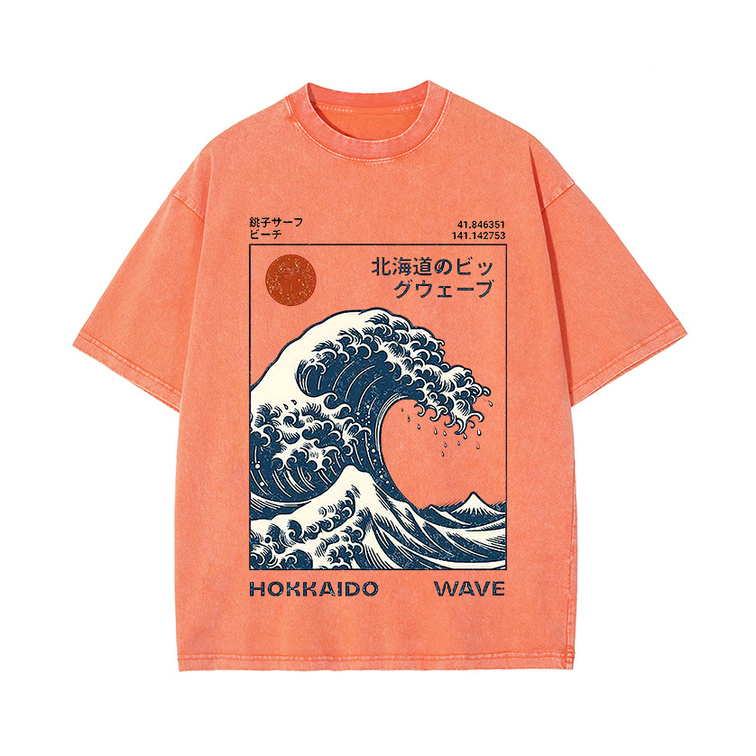 The Wave Ukiyoe Vintage Wash Japanese Design T-Shirt