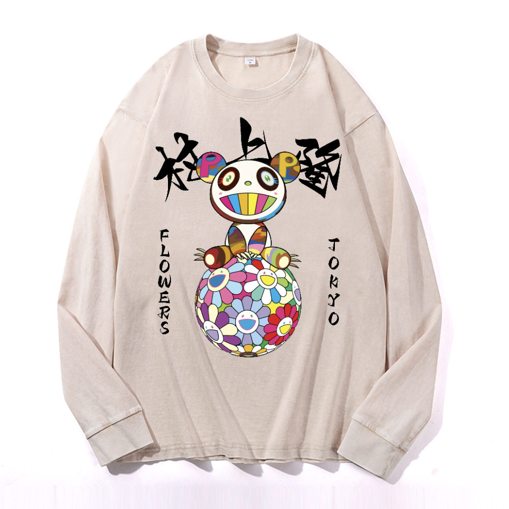 Panda Sunflower TM Vintage Cotton Wash Crewneck Sweatshirt