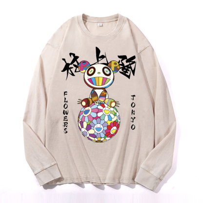 Panda Sunflower TM Vintage Cotton Wash Crewneck Sweatshirt