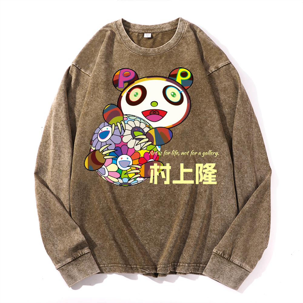 Panda Sunflower TM Vintage Cotton Wash Crewneck Sweatshirt
