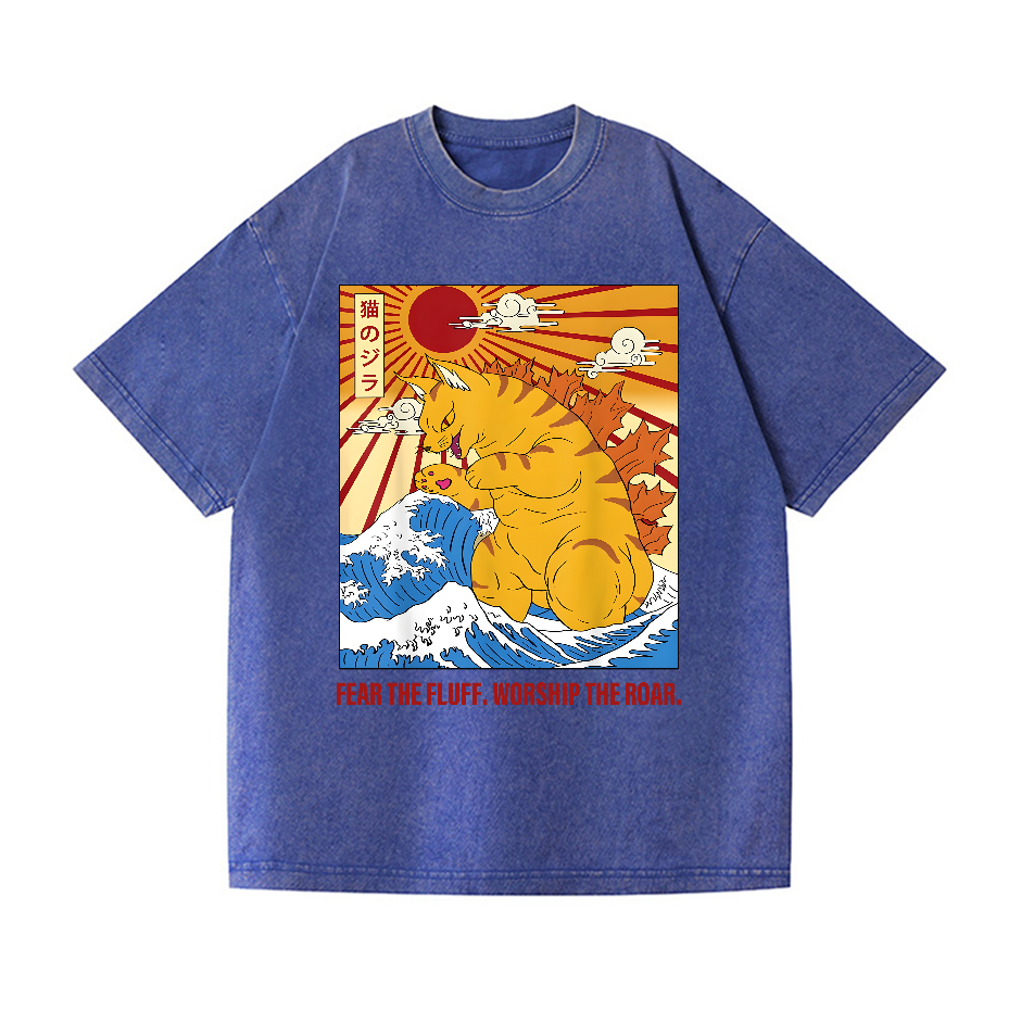 Catzilla Godzilla Vintage Wash Japanese Design T-Shirt