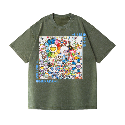 TM Skull SunFlower Vintage Wash Japanese Design T-Shirt