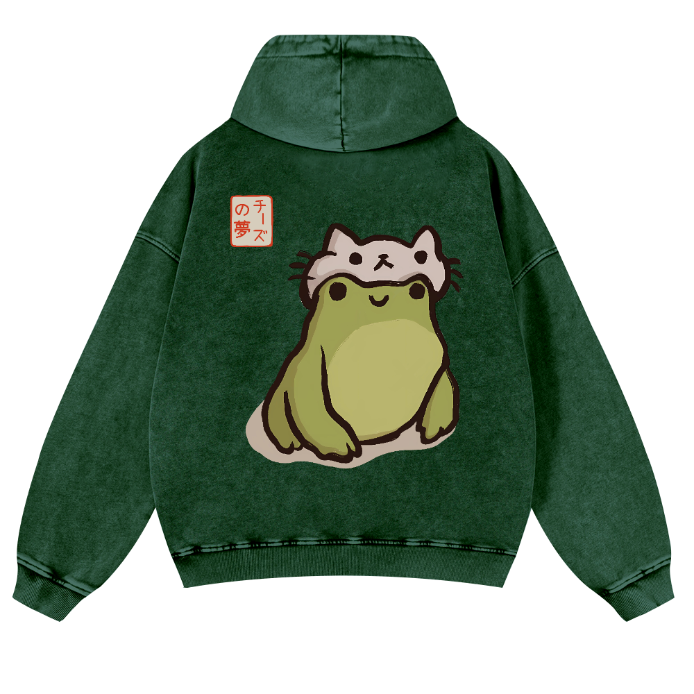 Katsushika Hokusai Frog Vintage Washed Cotton Back Art Hoodie