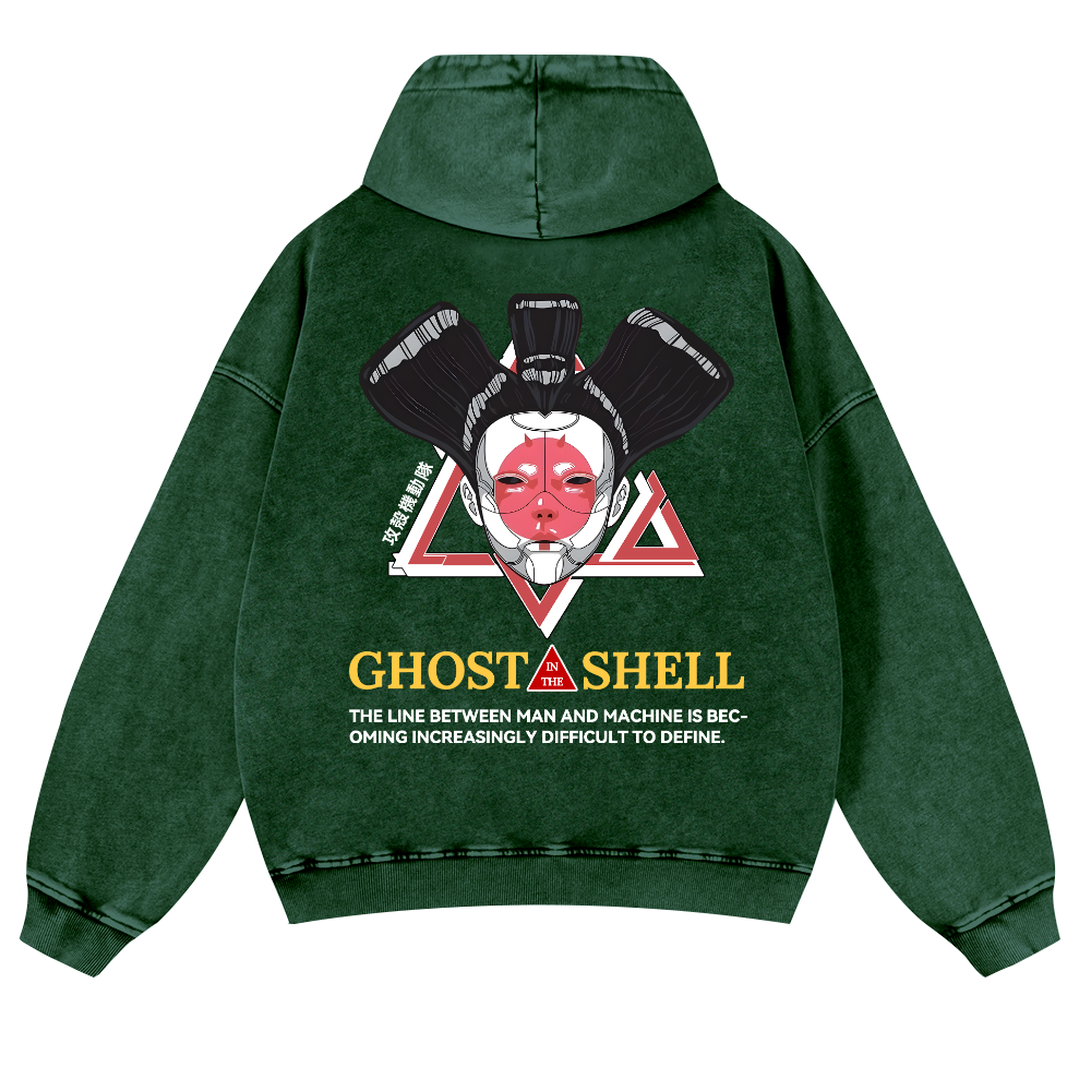 Ghost of the Shell Geisha Vintage Washed Cotton Back Art Hoodie