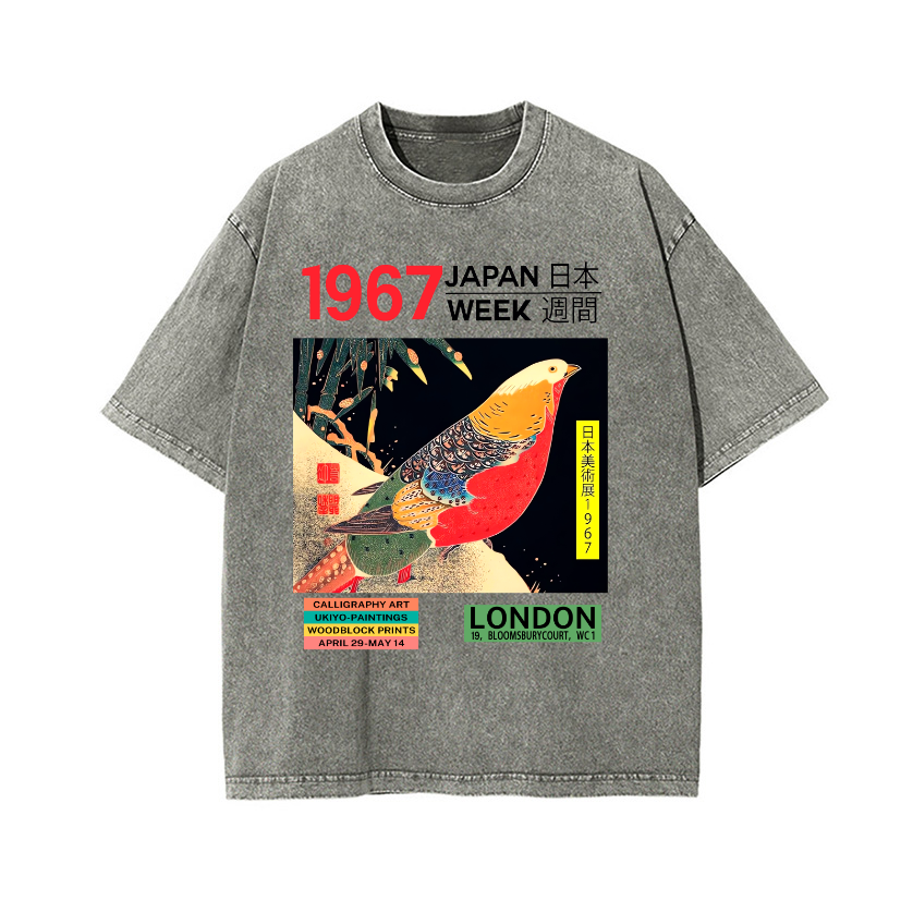 Bird Vintage Wash Japanese Design T-Shirt