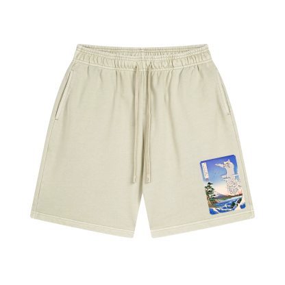 Longcat Ukiyoe Vintage Washed Cotton Shorts