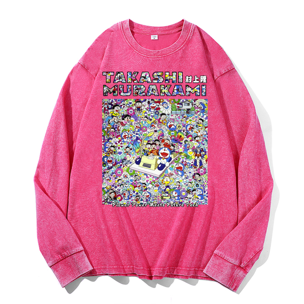 Doraemon Sunflower TM Vintage Cotton Wash Crewneck Sweatshirt