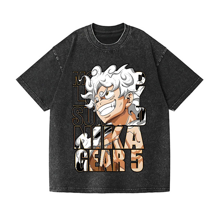 One Piece Luffy Gear 5 Vintage Wash Japanese Design T-Shirt