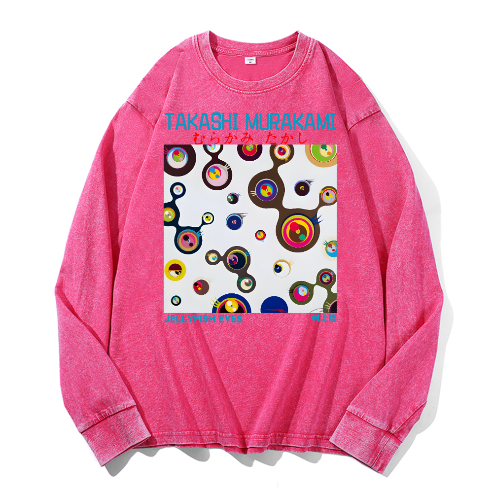 Jellyfish Eyes TM Vintage Cotton Wash Long-sleeve T-shirt