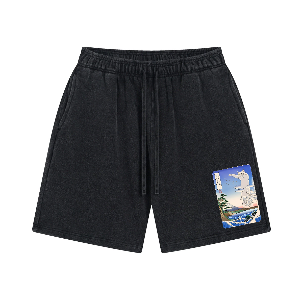 Longcat Ukiyoe Vintage Washed Cotton Shorts