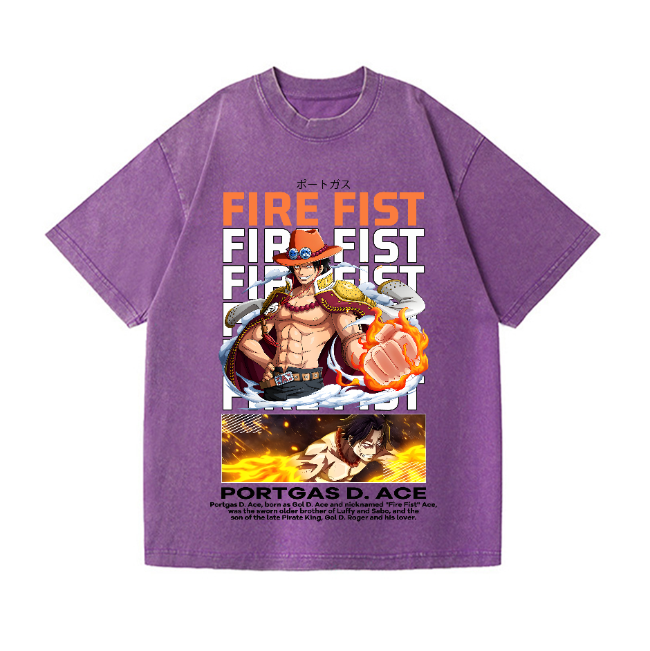 One Piece Ace Vintage Wash Japanese Design T-Shirt